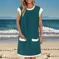 thumbnail image 2 of Summer Akafmk Plus Size Womens Casual Dresses,Women's Summer Short Dresses Cap Sleeve Color Block Ribbed Knit Trendy Cotton Mini Dress With Pockets Loose Fitting Flowy Sundress Beach Dress, 2 of 5