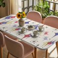 thumbnail image 3 of Red Yellow Diamond Table Cloths for 3 Foot Rectangle Tables, Modern Geometric Middle Century Beige Patio Waterproof Elastic Fitted Tablecloths, Washable Rectangular Table Cover for Camping, 3 of 8