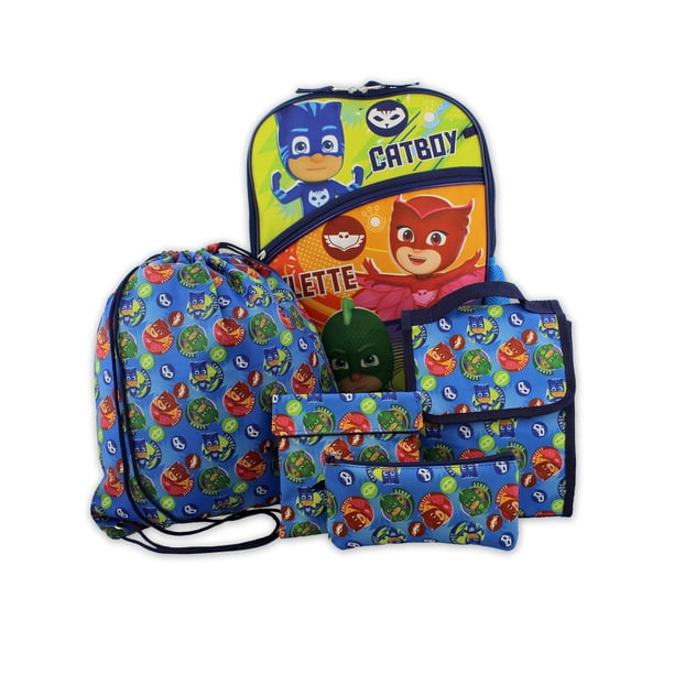 PJ Masks Boys Girls 5 piece Backpack Lunch Bag Snack Bag School Set