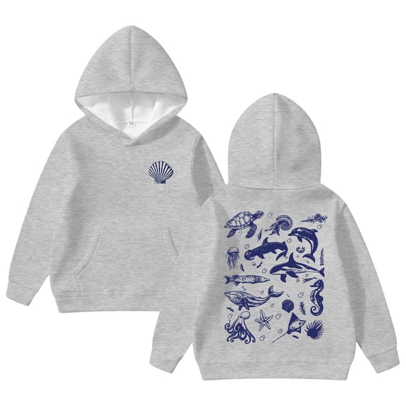 XAOFW Girls Hoodies Long Sleeve Marine Animal Prints Hooded Sweatshirts Kids Soft Cozy Casual Winter Wear Pullover Trendy Tops 4-5 Years