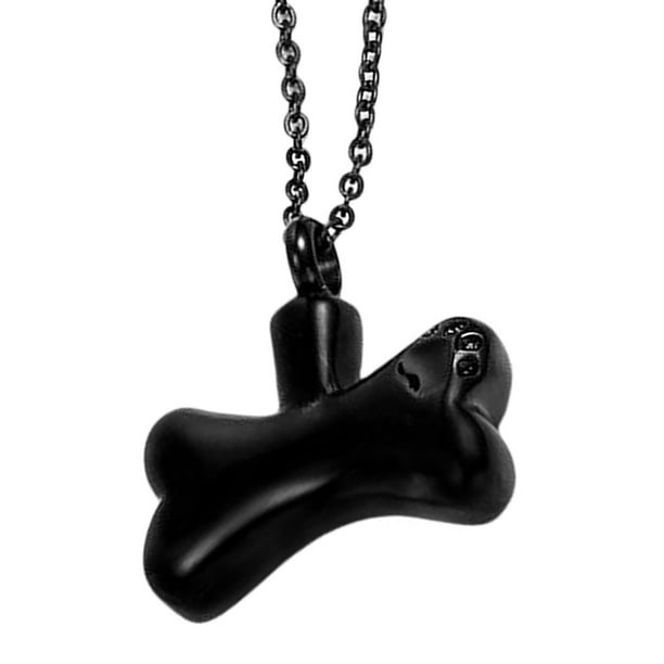 Collar con colgante conmemorativo, hueso divertido, joyería, cadena de moda, urna de cremación para cenizas Negro Negro