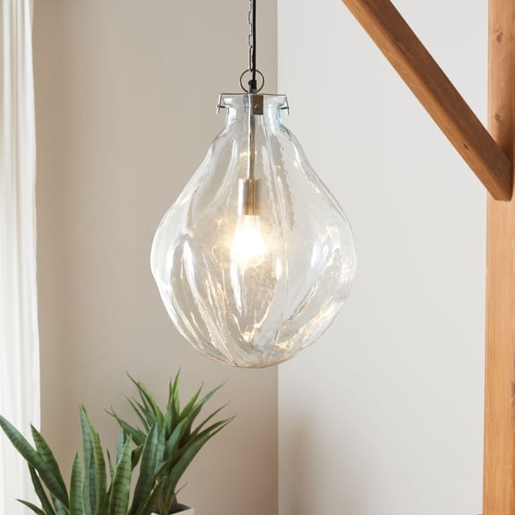Safavieh Kinney 13.5" Mid-Century Glass and Iron Pendant Lights, Clear