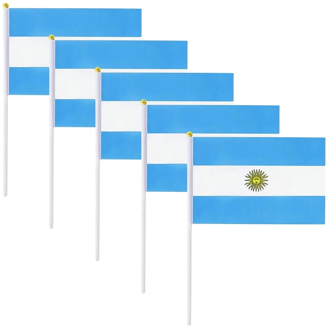 Bandera Argentina VentDepot 5Pzas 14x21cm Tela Poliéster Asta Plástico