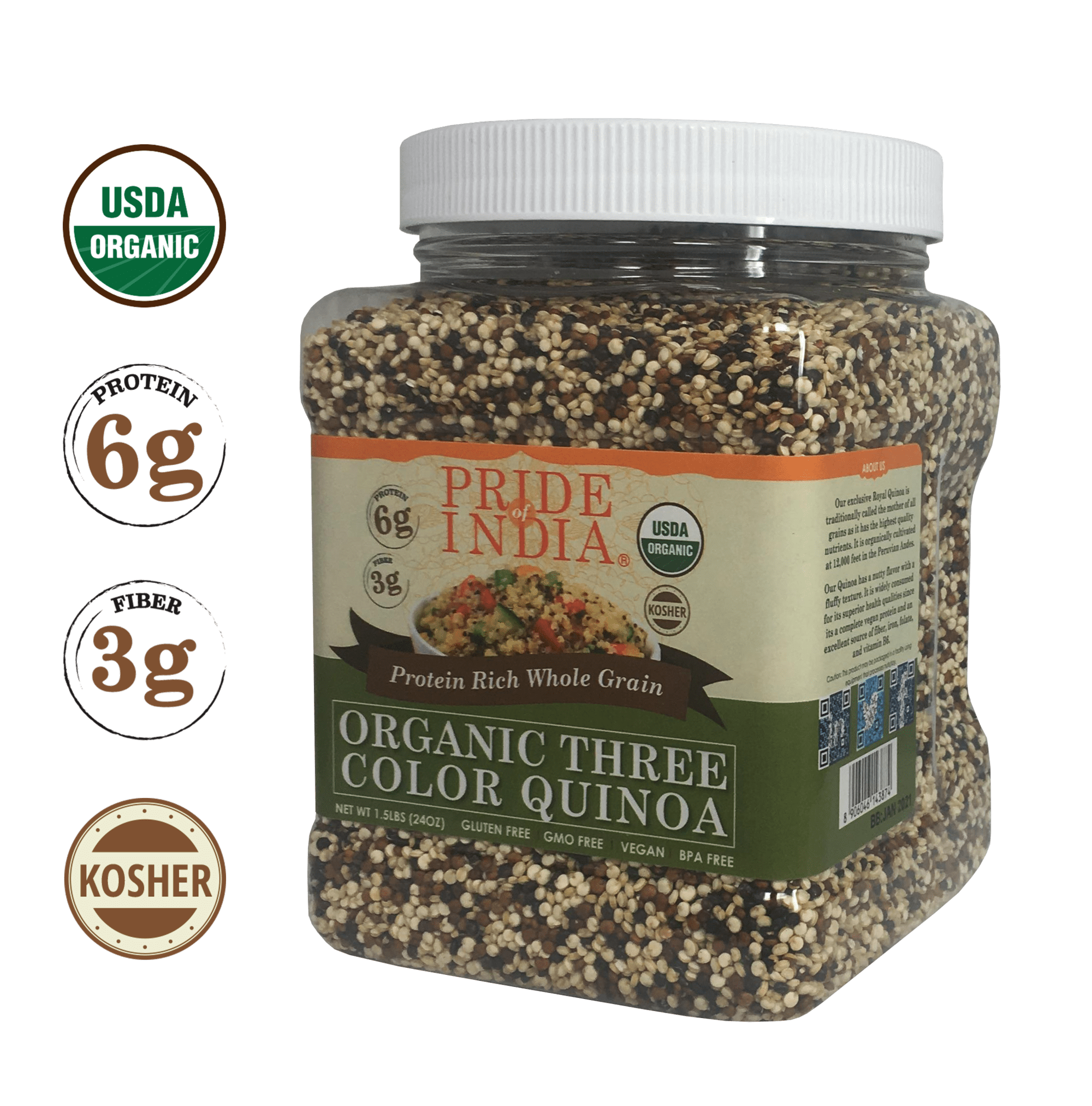 Pride of India Organic Three Color Quinoa Black, White & Red 3.3 lb
