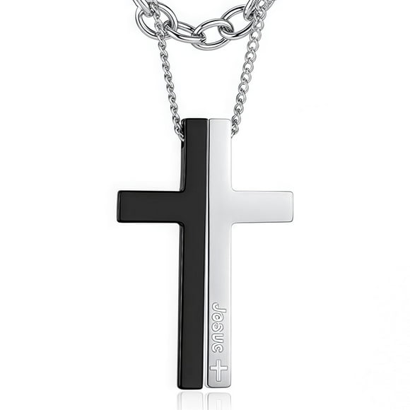 Collar OLEVS con colgante en forma de cruz de plata negra y acero inoxidable