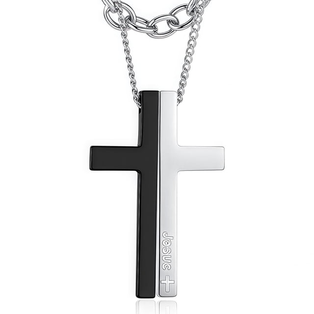 Collar OLEVS con colgante en forma de cruz de plata negra y acero inoxidable