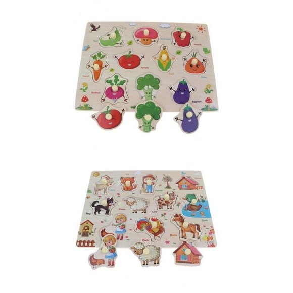 2Pcs Wooden Toys Peg Puzzles Educational Learning Puzzle for Kids Children 04
