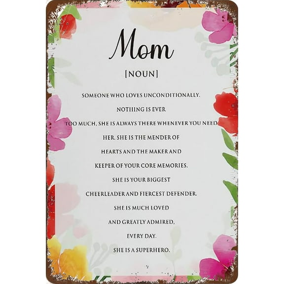 Tin Sign 8x12 Inch Mom Definition Sign Gifts, Rustic Floral Mother Tin Sign Signs For Mother's Day Birthday Tin Sign Plaque Hanging Sign Home Decor