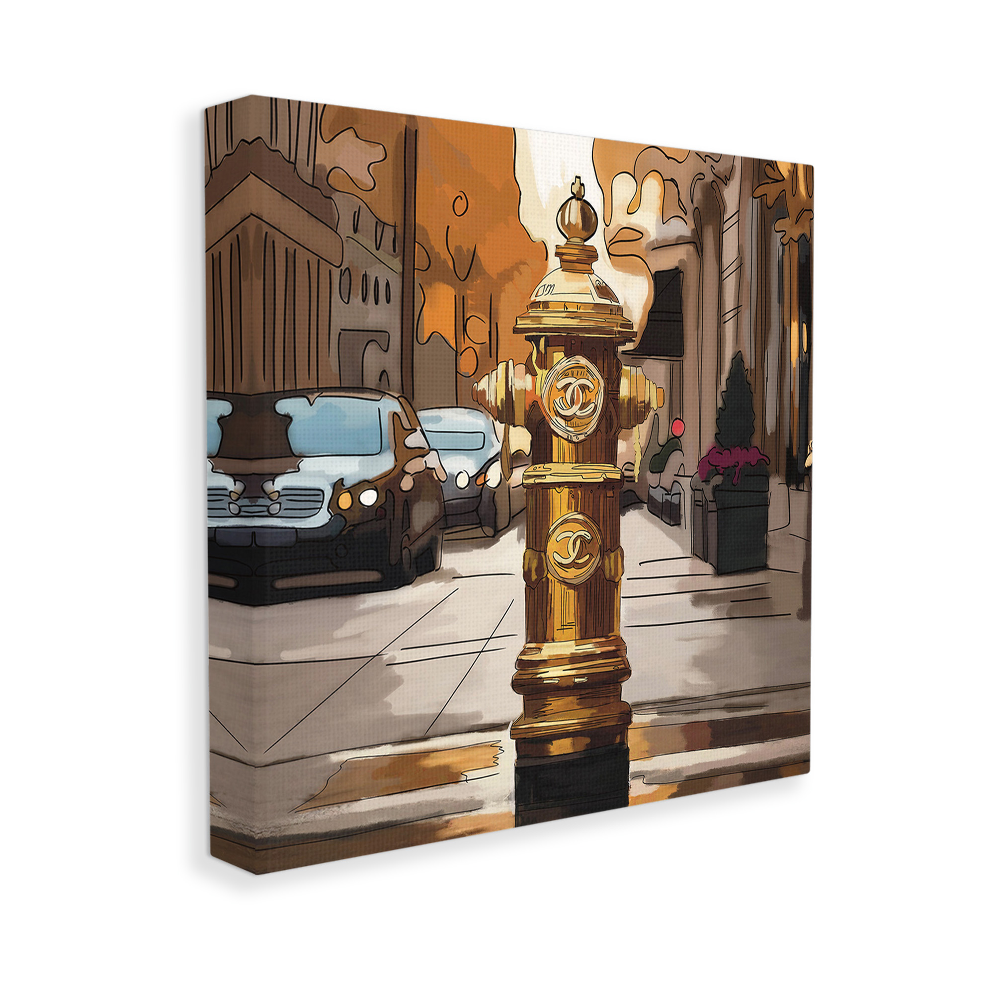 Stupell Industries Glam City Hydrant Abstract Painting Gallery Wrapped Canvas Art Print Wall Art, 17 x 17