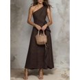 thumbnail image 3 of Womens Coffee Brown One Shoulder Sleeveless Ruffle Maxi Dress, 3 of 5