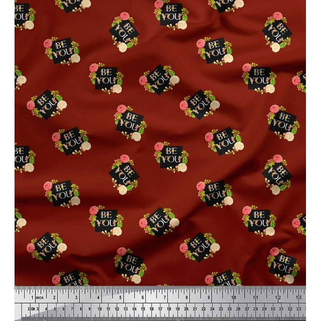 Soimoi Tissu Rouge Poly Georgette Floral & Texte Soyez Vous Décor Tissu Imprimé par 52 Pouces de Large