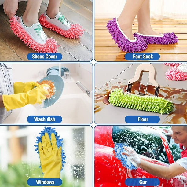 10Pcs Mop Slippers for Floor Cleaning, Washable Reusable Shoes Cover,  Microfiber Dust Mops Mop Socks for Women Men Kids Foot Dust Hair Cleaners  Sweeping House Office Bathroom Kitchen（Random Color） 