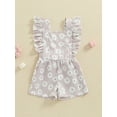 thumbnail image 2 of Suealasg Toddler Kids Girls Overalls Romper Fly Sleeve Backless Flower Print Shortall 1T 2T 3T 4T 5T Little Girls Summer Jumpsuit, 2 of 7