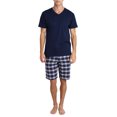 thumbnail image 1 of Mens Pajamas Jammies 2 Piece V Neck Tee Shirt Flannel Short Navy Nantucket Plaid XL, 1 of 3