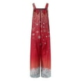 thumbnail image 5 of Women's Christmas Print Wide-Leg Strapless Tank Jumpsuit, Casual Style with Pockets, Watermelon Red, Size XL, 5 of 6