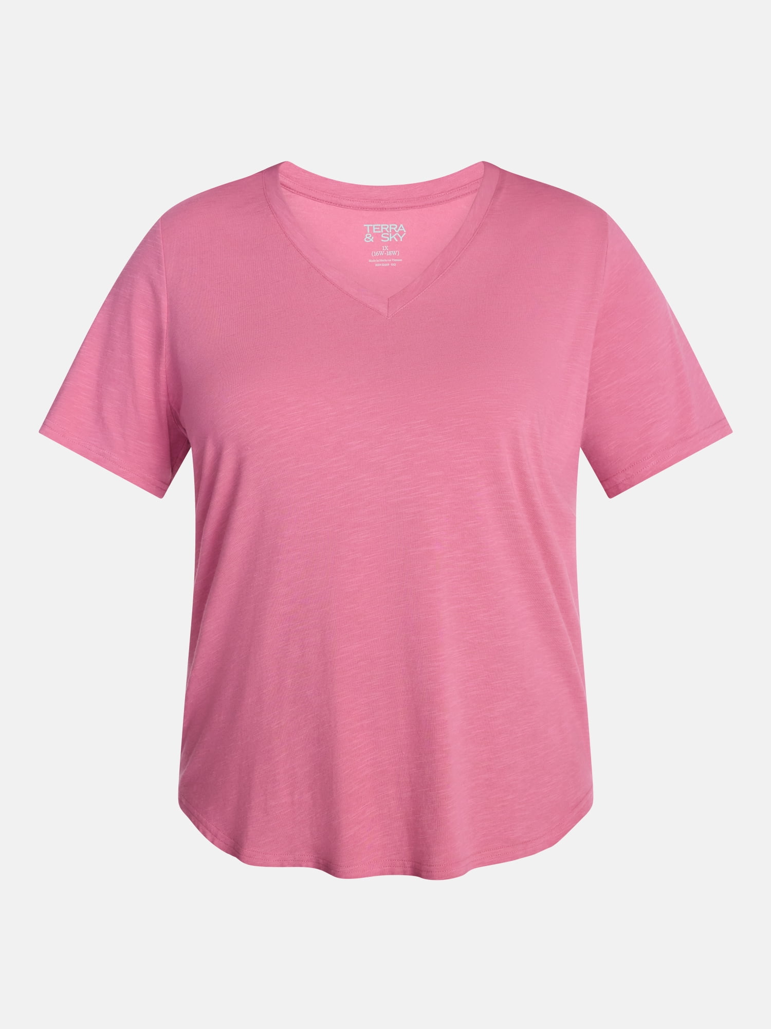 Terra & Sky Women's Plus Size V Neck Tee with Short Sleeves, Size 0X-5X