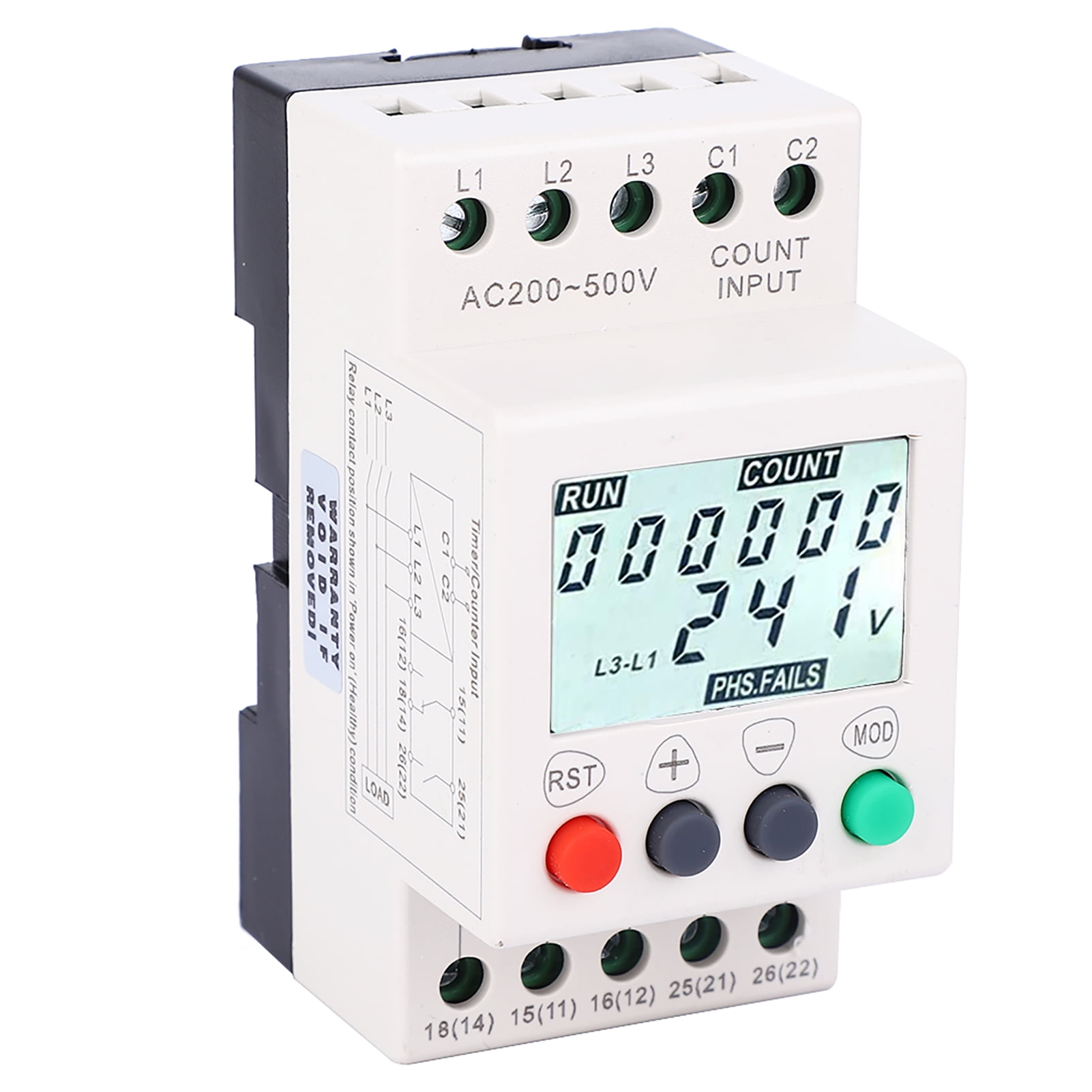 EOTVIA Phase Failure Protection Relay, RD6W 208480VAC With LCD Display 3 Phase Voltage Monitor