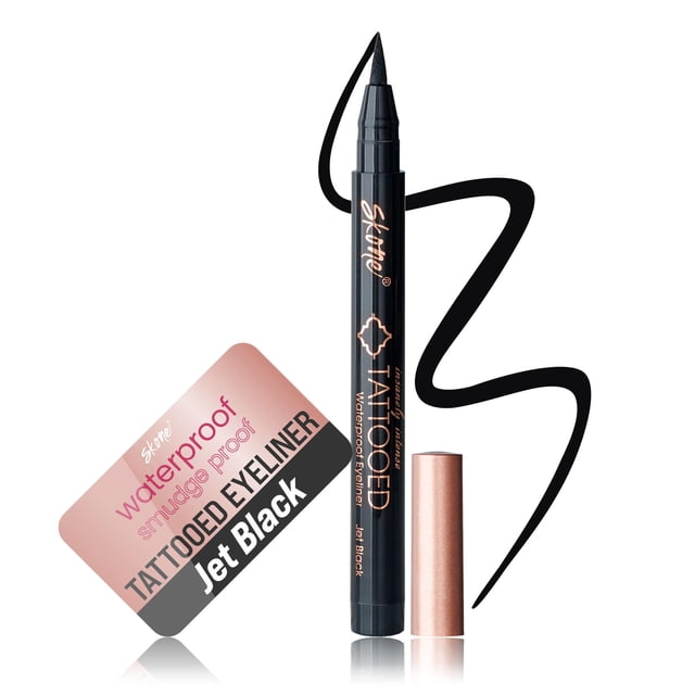 Skone Delineador de ojos líquido resistente al agua – Larga duración y a prueba de manchas – Delineador de ojos tatuado increíblemente intenso con aplicador de punta de fieltro – Negro azabache (0.07