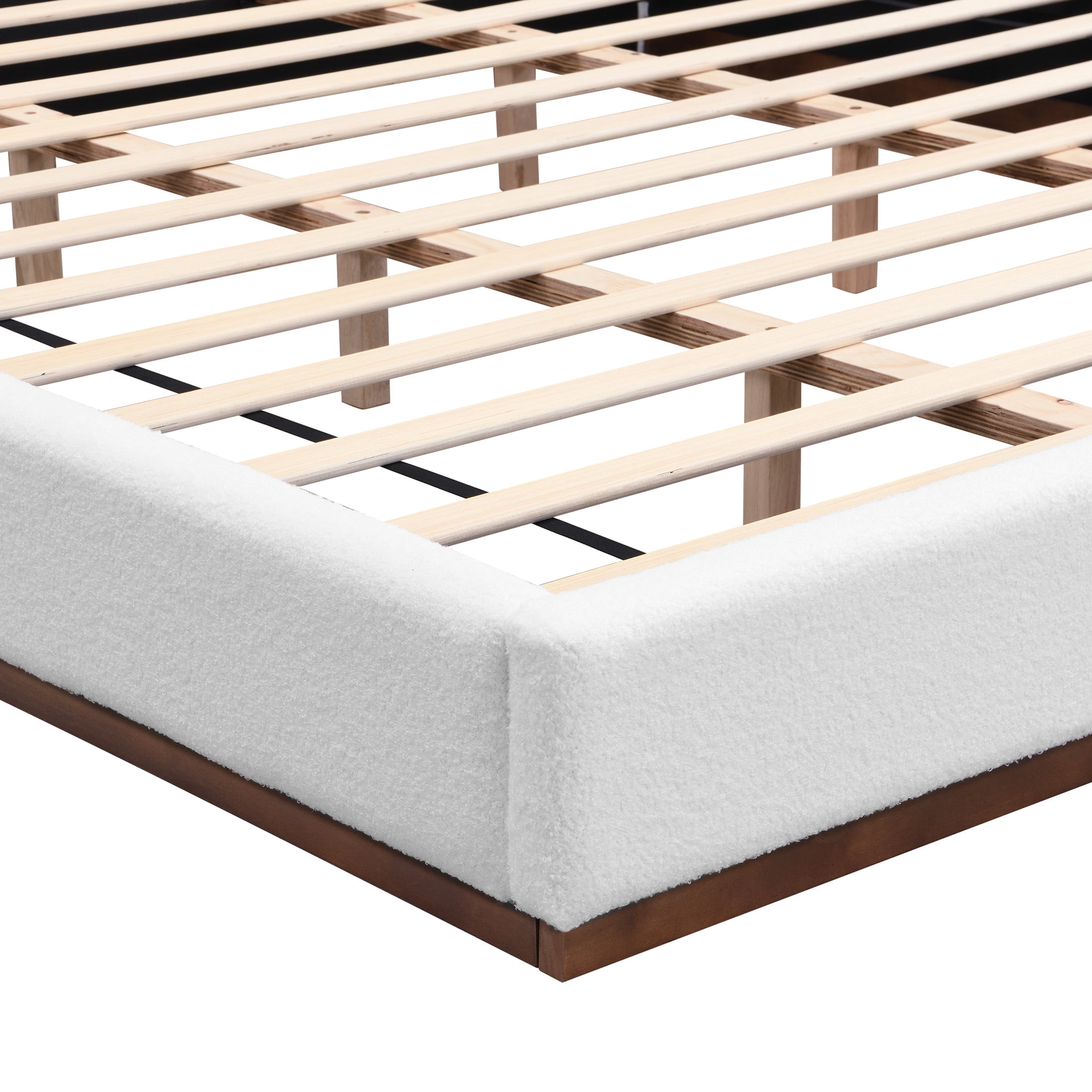 Christopher Knight Home Boucle Upholstered King Bed, Solid Wood Platform Bed Frame, White