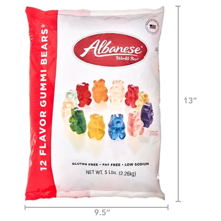 ALBANESE WORLD’S BEST 12 FLAVOR GUMMI BEARS, 5LBS, VALUE SIZE, GLUTEN-FREE