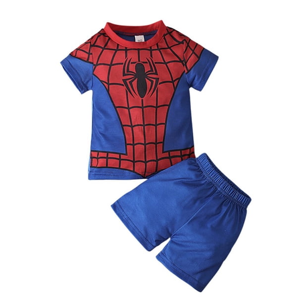 Niños Casual Chándal Verano Mangas cortas Capa de dibujos animados Niños Spiderman Superhéroe Ropa Trajes Niños Iron Man Tops Pants7-8Y Tag-150 Gao Jinjia LED