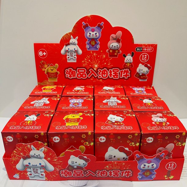 Sanrio Hello Kitty Kuromi My Melody Anime Blind Box Doll, serie Jubilee, accesorios de bricolaje, modelo de muñeca, juguetes para niños, 12 piezas por juego