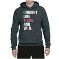 thumbnail image 2 of Wild Bobby I Fought Like A Girl and Won Breast Cancer Awareness Unisex Hoodie Sweatshirt, Charcoal, Large, 2 of 6