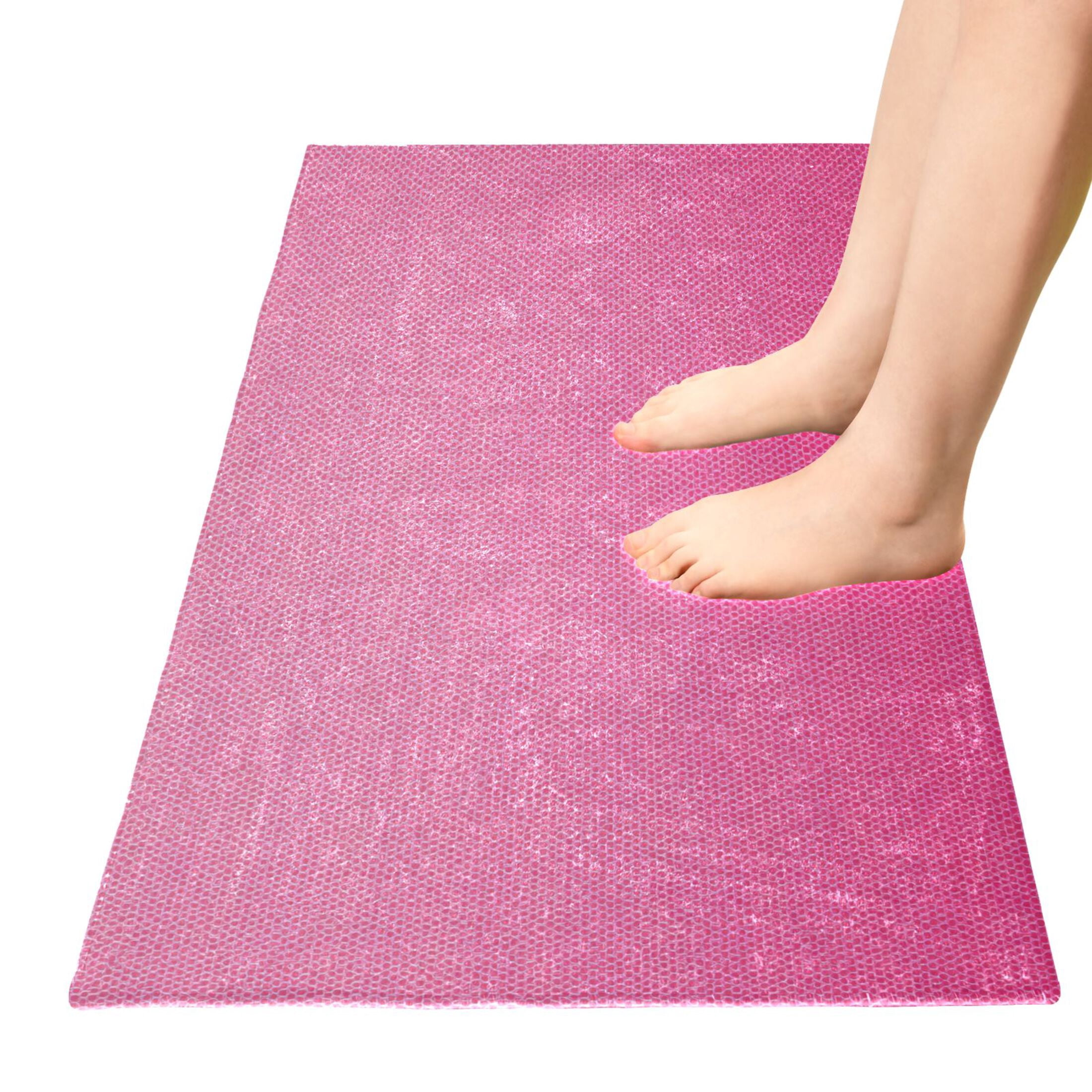 Gradient Pink Fabric Texture Plush Carpet Non Slip Runner Rug Absorbent Bath Mat 39" x 20"
