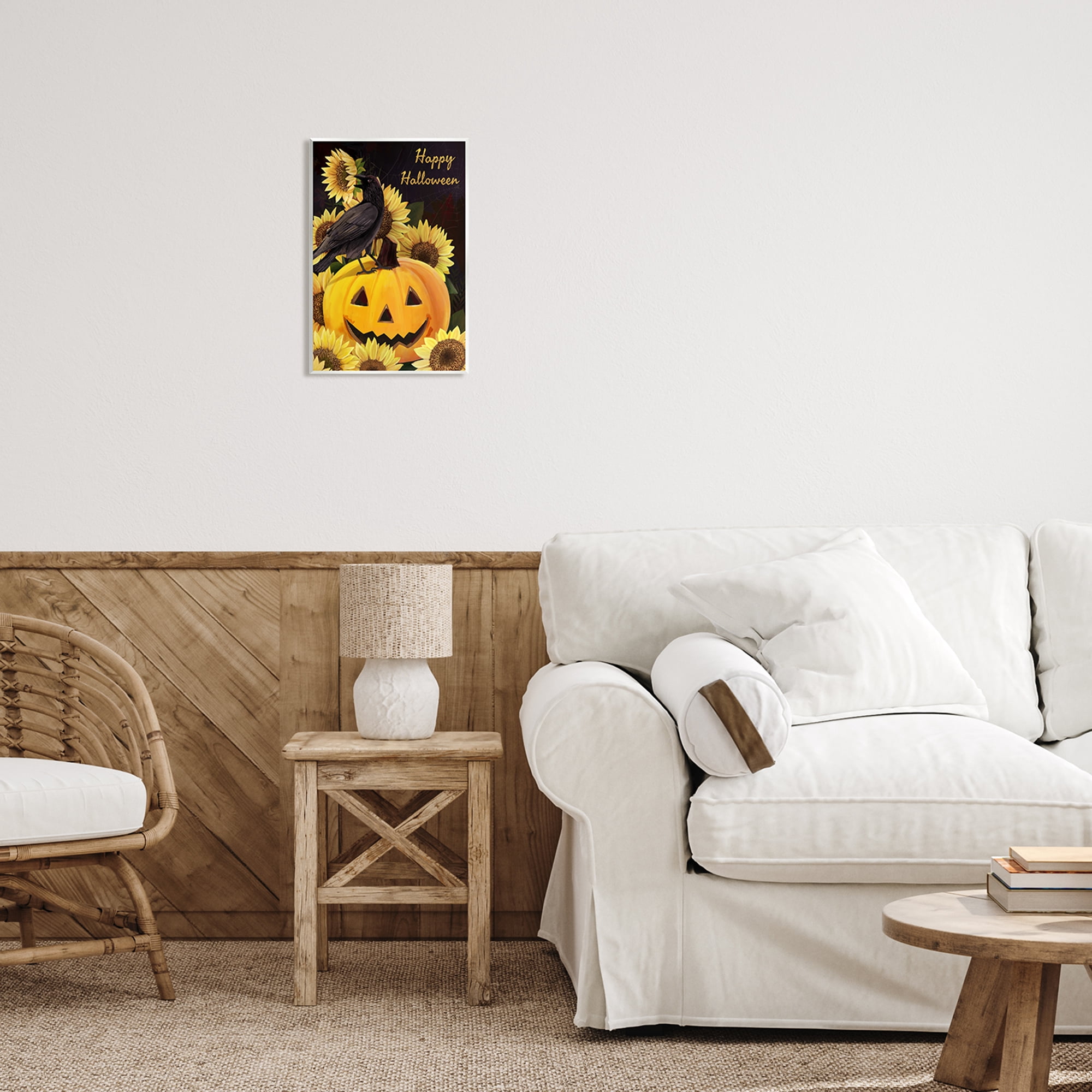 Stupell Industries Crow on Jack-o-Lantern Holiday Painting Unframed Art Print Wall Art, 10 x 15