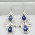 thumbnail image 2 of SilverStarJewel Sterling Silver Lapis Lazuli Earrings 2" Women's Wedding Jewelry, 2 of 3
