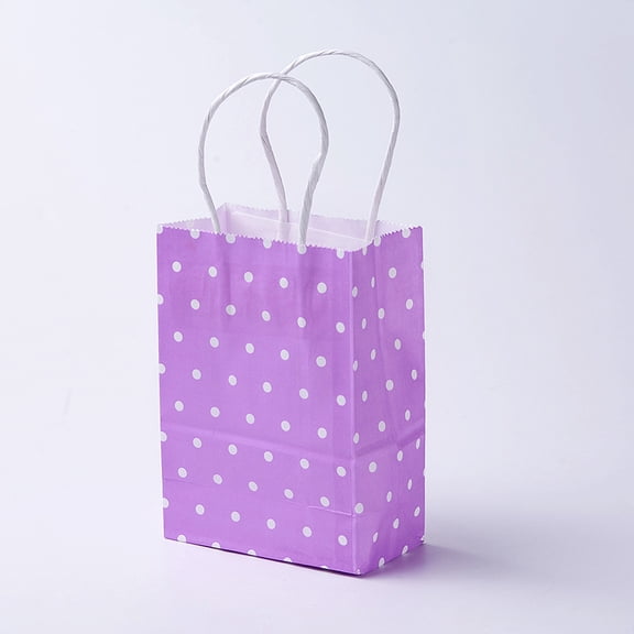 12 pc kraft Paper Bags with Handles Gift Bags Shopping Bags Rectangle Polka Dot Pattern Purple 21x15x8cm