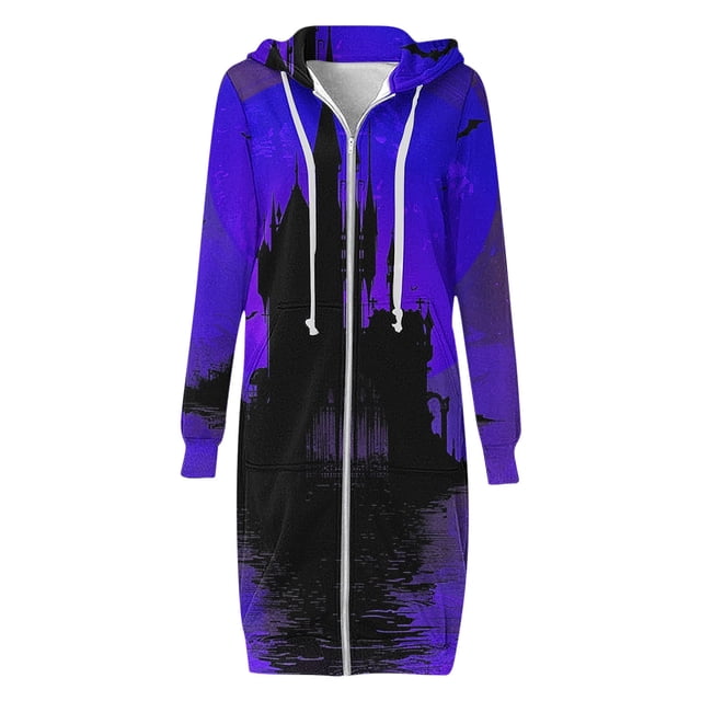 LOVZFMLL Vestes pour Femmes Imprimé Halloween Sweat à Capuche Ample à Manches Longues