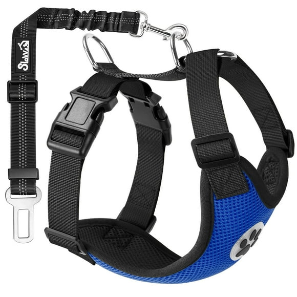 SlowTon Dog Seat Belt Harness for Car Dog Car Harness Adjustable Mesh Breathable & Dog Seatbelt Safety Tether with Elastic Bungee for Small Medium Large Pets(Blue Single Clip M)