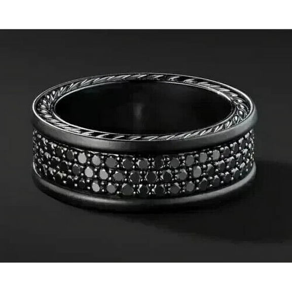Simulated Diamond Black Diamond Men's Band Ring 14K Black Gold Plated 3Ct Round