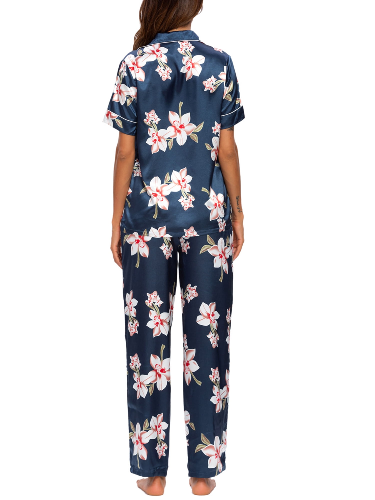 Unique Bargains Women's 2pcs Floral Button Down Pajama Set Nightwear Sleepwear Sets