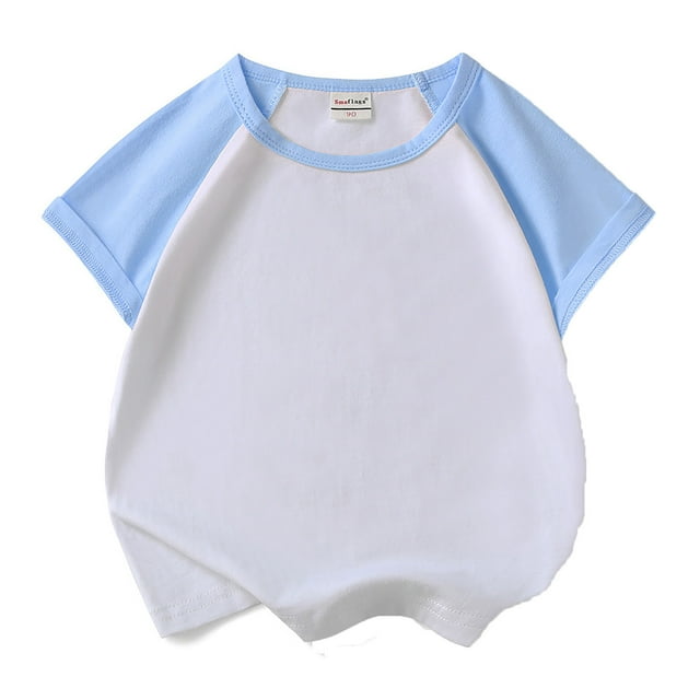 MIASHUI T-Shirts Garçons Filles Manches Courtes Basiques Superposés, Bleu Clair, 12-24 Mois