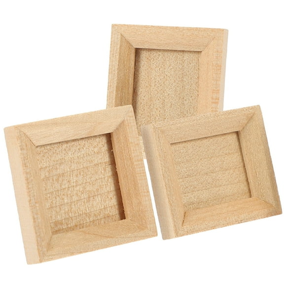 Wooden Picture Frames 3 Pcs Unpainted Miniature Photo Display Shelves for Crafts, Dollhouse, Ornaments, Art Projects