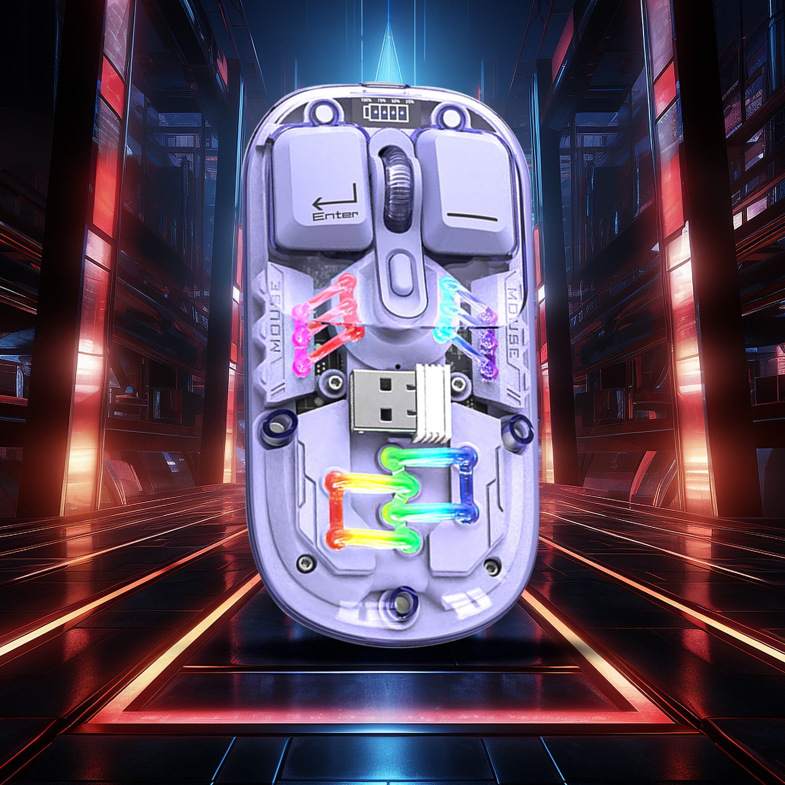 SPOORYYO Transparent Wireless Mouse with Dual 2.4G/Bluetooth 5.0 Connection, RGB Backlight, and Type-C Rechargeable - High-Capacity Battery and Precision Sensor for Office and Gaming
