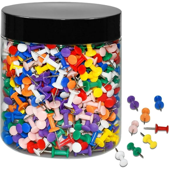 800 Count Assorted Colors Push Pins for Bulletin Board Thumb Tacks for Wall Corkboard Map Calendar Photo -Home Office Craft Projects Heavy Duty Plastic Head Steel Pin (8 Colors)