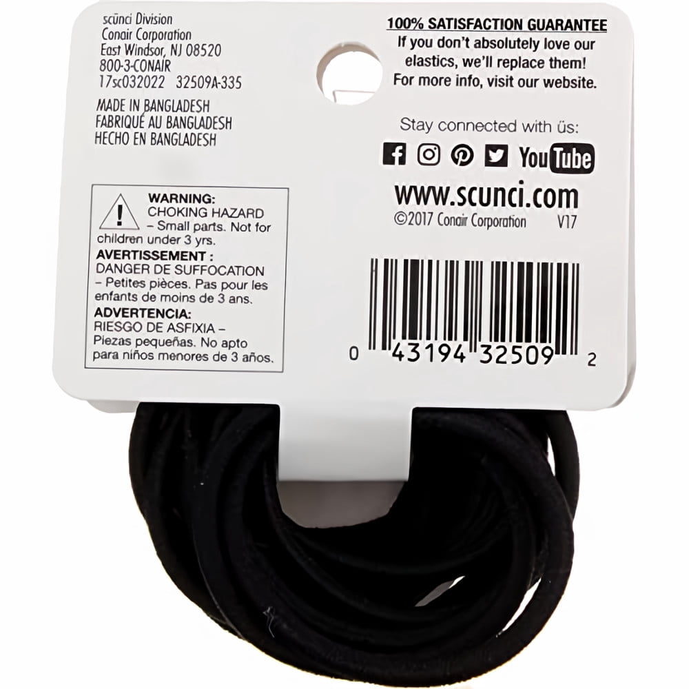 Scunci Black Fine Hair Elastics (Pack of 18)