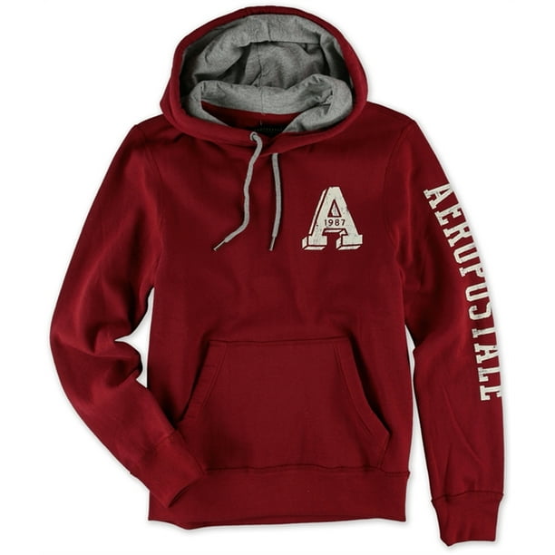 Aeropostale Mens A 1987 Sudadera con Capucha, Rojo, Mediano