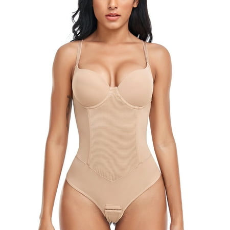 

Anyfit Wear Shapewer Bodysuit for Women Tummy Control Thong Bodysuit Seamless Body Shaper with Underwire Bra Jumpsuit Tops Beige M