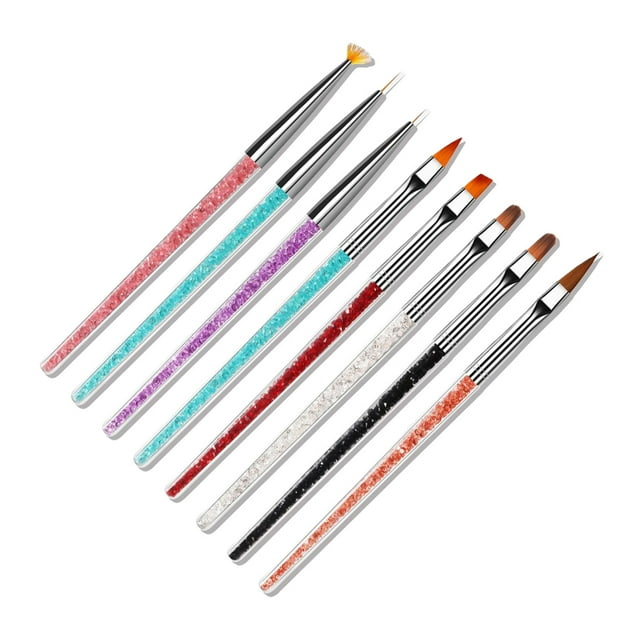 Guardurnaity 8 Uds. De nailon con mango acrílico de diamantes de imitación, bolígrafos para decoración de uñas, pinceles universales para Juegos de manicura