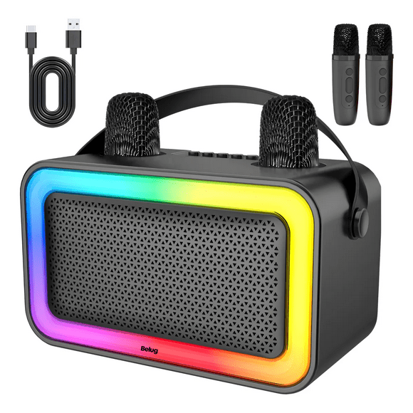 "Bocina Karaoke Altavoz Bluetooth Portátil Con 2pcs Microfono Belug, Negro "