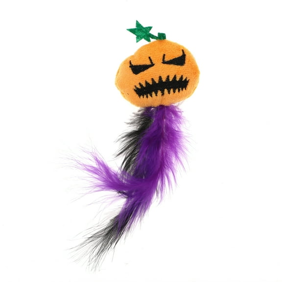 1 Pc Devils Pumpkin Cat Teaser Toys with Feather for Indoor Orange Purple