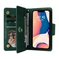 thumbnail image 3 of Allytech iPhone 15 Wallet Case with Zipper Pocket, Luxury PU Leather Flip Cover with Card Slots & Wrist Strap, Shockproof Kickstand Magnetic Buckle Protective Case for Women Men, Green, 3 of 15