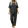 thumbnail image 2 of Cagogo Women Plus Size 2 Piece Shorts Set Casual Summer Cruise Outfits Loose Round Neck Tshirt Wide Leg Pants Matching Lounge Tracksuits Boho Beach Travel Airport Clothes, Black 2XL, 2 of 7