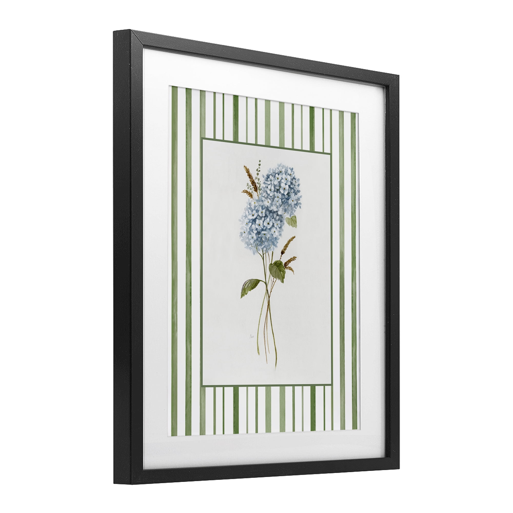 Stupell Industries Blue Hydrangea & Dried Wheat Black Framed Print Under Glass, design by Nan