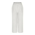 thumbnail image 2 of Lenpel Women's Cotton Linen Pants Baggy Elastic High Waisted Pleated Front Wide Leg Trousers Casual Palazzo Pants with Pockets, 2 of 5