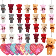Joyspirit 28 Pcs Valentines Stuffed Bear with Gift Cards,Bear Keychain for Valentine's Party Favor,School Classroom Rewards